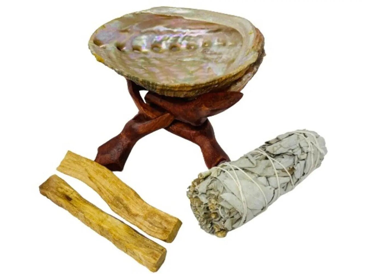 Bholi Sage Plus Sage Smudge Kit with White California Sage 2 Palo Santo Sticks Abalone Shell Bowl & Wooden Stand Great for Starters and Home Cleansing